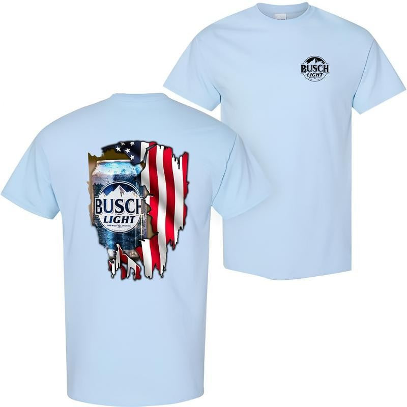 BUSCH LIGHT, BEER, Busch Light Logo Flag 2-sided Tshirt, Busch Light Tshirt Full Color For Men And Women Tshirt, Busch Light Beer Tshirt, Casual Graphic Round Neck T-shirt for Summer, Fashion Men's Top for Daily Wear