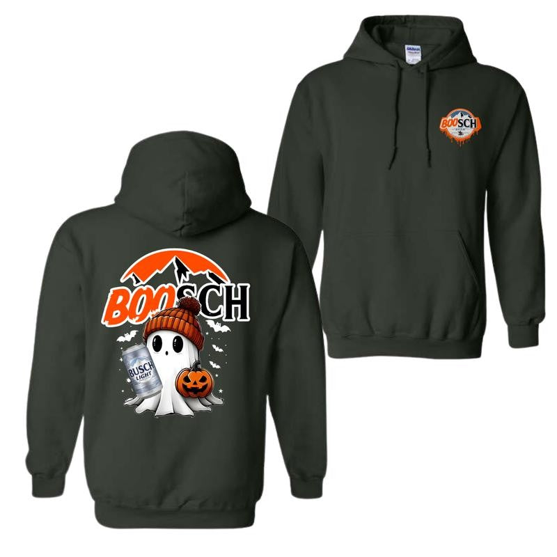 Boosh Light Cute Boo Ghost Halloween 2 Sided Shirt, Busch Light Halloween Hoodie For Men And Women, Halloween Cute Ghost Trendy Hoodie, Casual Classic