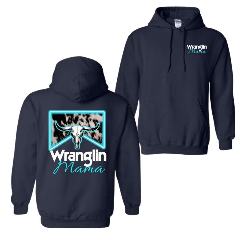 Wranglin' Mama Hoodie, Western-Inspired Graphic Hoodie, Trendy Ranch Life Hoodie, Stylish Western Apparel, Cozy and Comfortable Design