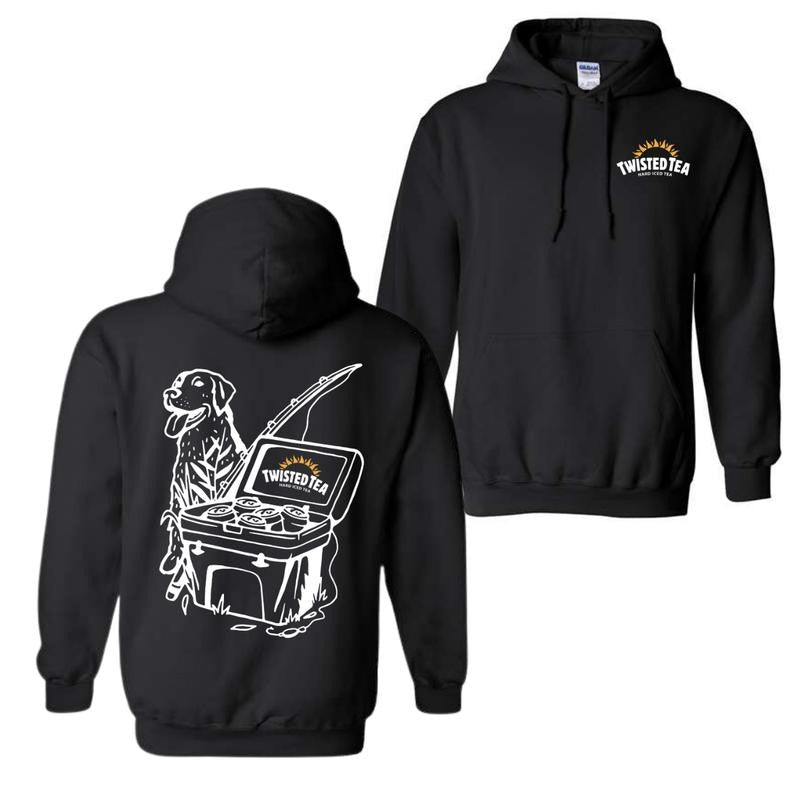 Twisted Tea Fishing Scene with Dog & Cooler 2 sided Hoodie and T-shirt, Unisex Hoodie