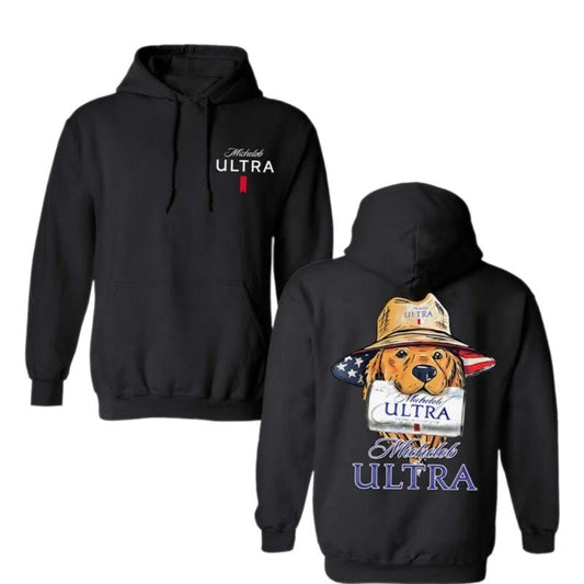 Michelob Ultra Golden Dog Hunting Two-Sided Hoodie, Perfect For Beer Lovers, Unisex T-Shirt, Cotton, Casual Graphic Round Neck T-shirt, Unisex T-shirt for Men and For Women