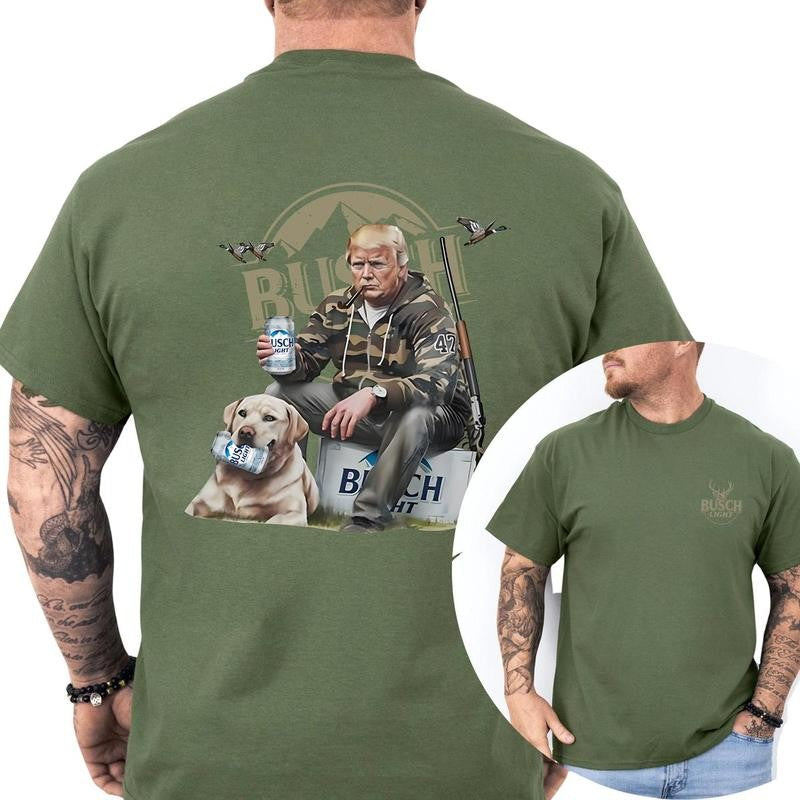 Trump Hunting Busch Light Beer 2 sider Shirt, Trump Hunting Shirt, Graphic Printed Tees For Trump Supporters