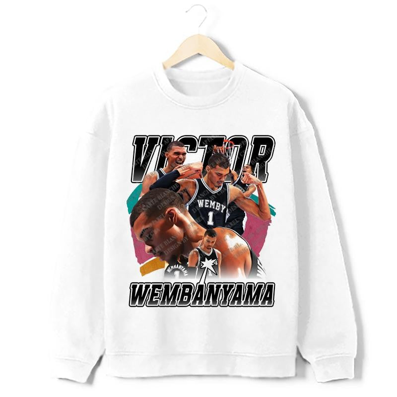 Victor Wembanyama Wemby Space Monstar Jam 90's Vintage Style Retro Custom Graphic Design T-Shirt Crewneck Cotton Menswear Top