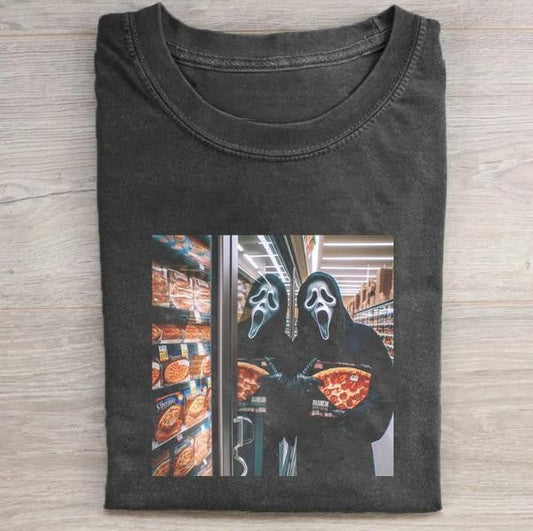 Vintage Halloween Graphic T-shirt, Ghost Face Holding Pizza Tee, Horror Movie Shirt, Horror Character, Funny Halloween Shirt, Unisex T-Shirt