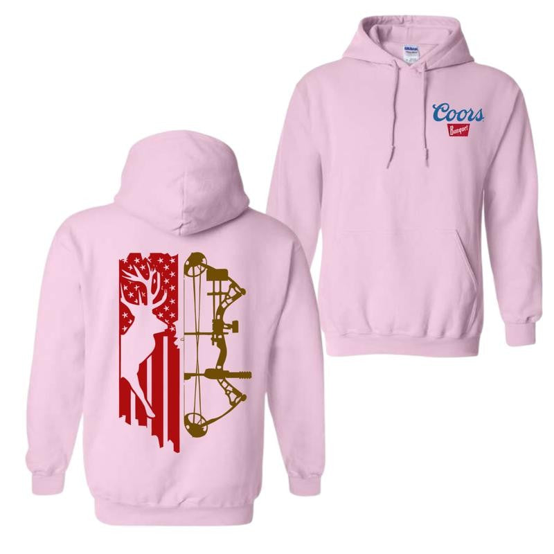 Coors Banquet Hoodie And T-Shirt, Patriotic Deer Hunting Hoodie, American Flag Archery Hoodie, Unisex Hoodie