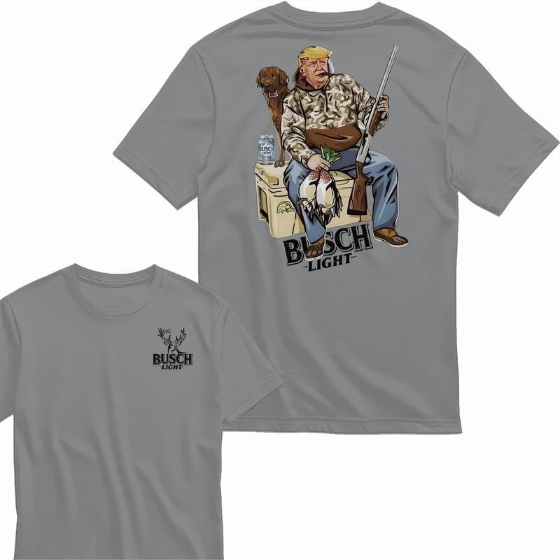 Busch Light, Hunter Trump With Busch Light Beer 2 Siders T-shirt, Perfect For Beer Lovers, Unisex T-Shirt, Cotton, Casual Graphic Trump T-shirt, Unisex T-shirt for Men and For Women