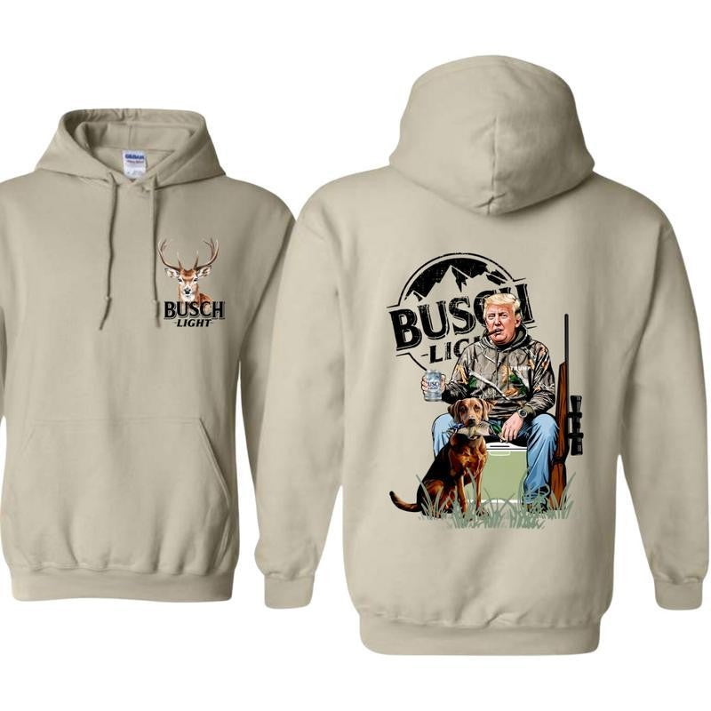 Busch Light, Hunter's Busch Light Hoodie, Sweatshirt, T-shirt - Hunter with Dog, and Classic Beer Graphic, Outdoor Funny, Unisex for Men and For Women