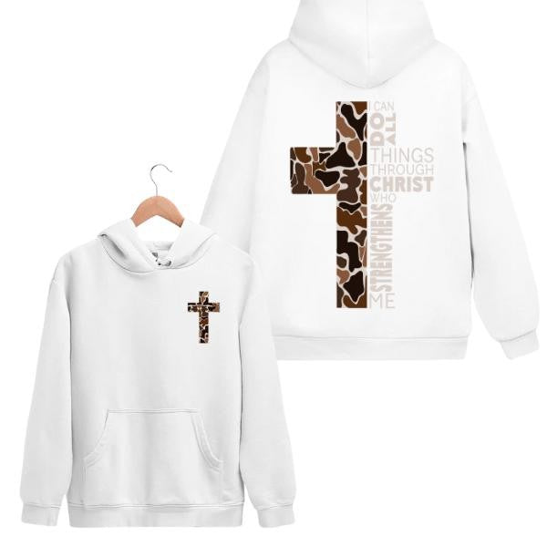 Christian Hoodie Camo Cross Design with Philippi Tshirt/ Hoodie, Vintage Unisex Tee Shirt Man Women, 100% Cotton Sleeve, Pullover Womenswear Clothing