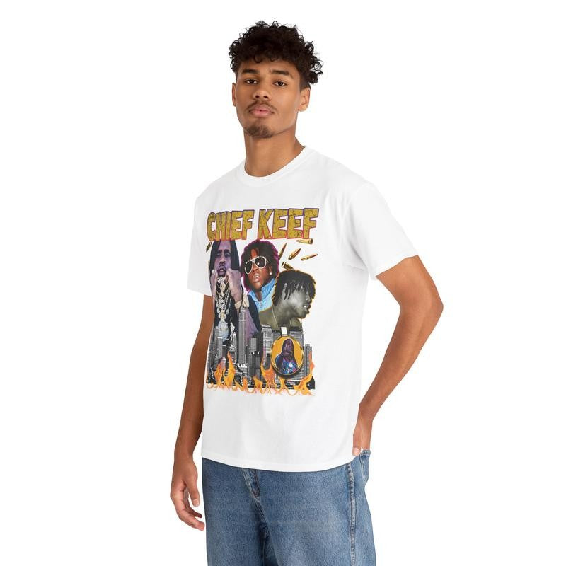 Vintage Chief Keef Graphic Tee - 90s Hip-Hop Rap T-Shirt Heavy Cotton, Retro Style Casual Classic Menswear Top Comfy Day Smooth Underwear Tshirt Streetwear Shortsleeve Crewneck