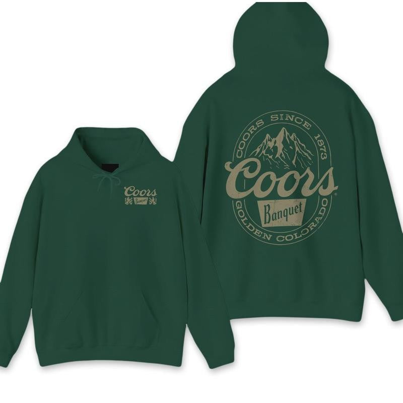 [ Sale Up To 65% ] Coors Banquet 2 Sided Hoodies Sweater T-Shirt Full Color, Classic Design Featuring Retro Coors Mountain Graphic Sweatshirt, Perfect for Beer Lover Gift