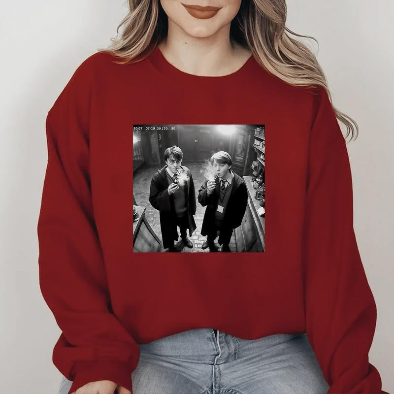 HP And Ron Sm00king Unisex Sweatshirt Hoodie Shirt Cotton Relaxed Fit, Hogwarts T-Shirt
