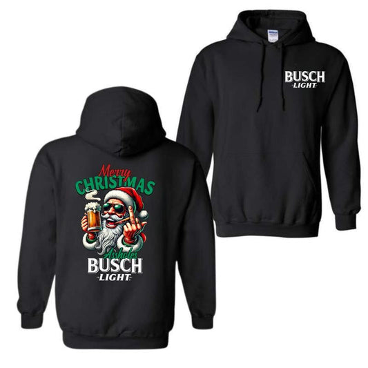 Busch Light, Merry Christmas Santa Claus Drink Beer 2 Sided Hoodie, Christmas Sweatshirt with beer, Perfect for outings and holidays, Unisex for Men and For Women