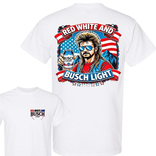 Busch Light -Beer- July 4th Busch Beer 2-sided Shirt | Merica, Forth of July, Red White and Blue, Joe Dirt, Casual Graphic Round Neck T-shirt for Summer, Fashion Top for Daily Wear, T shirt For Men And Women