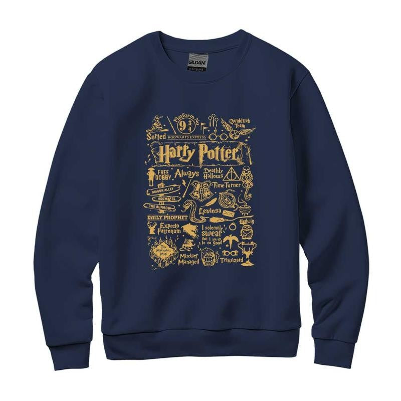 HP Iconic Quotes Unisex Sweatshirt, Hogwarts Hoodie, HP Signature Things T-Shirt, Cotton Relaxed Fit Sweaters Pullover potterhead gift