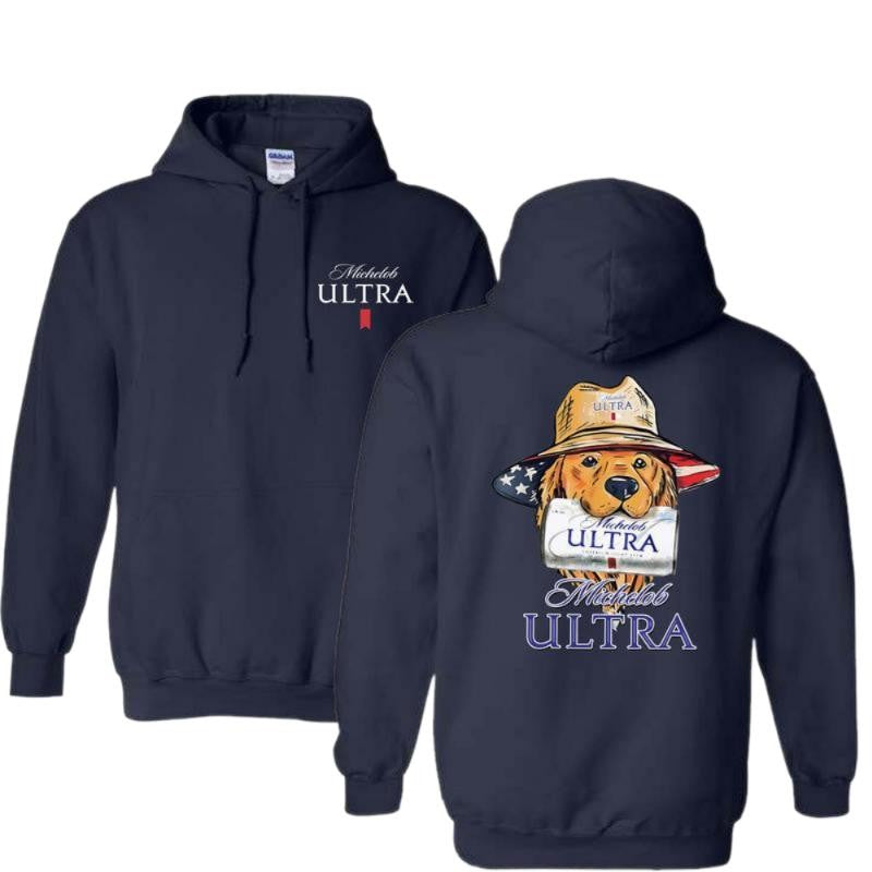 Michelob Ultra Golden Dog Hunting Two-Sided Hoodie, Perfect For Beer Lovers, Unisex T-Shirt, Cotton, Casual Graphic Round Neck T-shirt, Unisex T-shirt for Men and For Women