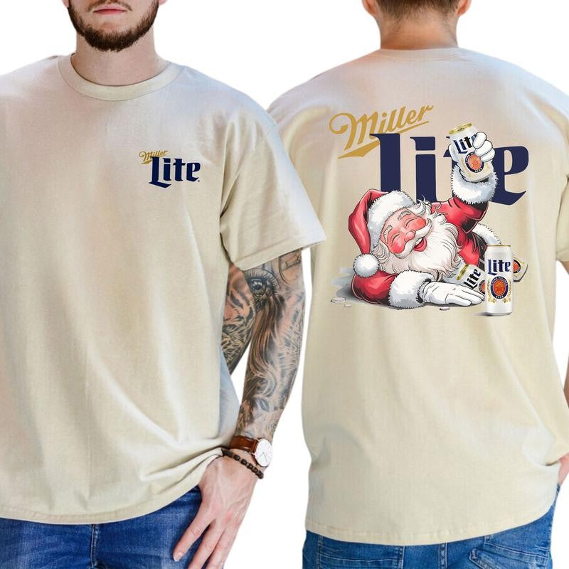 Funny Miler Lite Drunk Santa Claus Christmas Shirt, Soft Fabric Short Sleeve Shirt