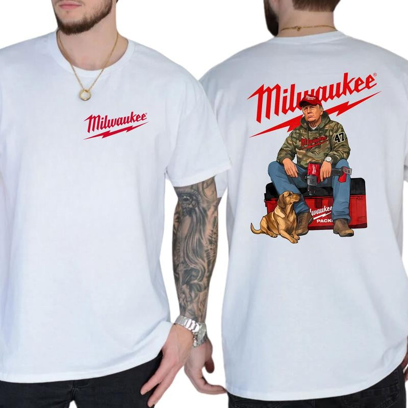 Milwaukee Trump Camo Unisex Cotton T-Shirt, Trump With Local Boy Shirt, Cotton Shortsleeve Top, Casual Menswear