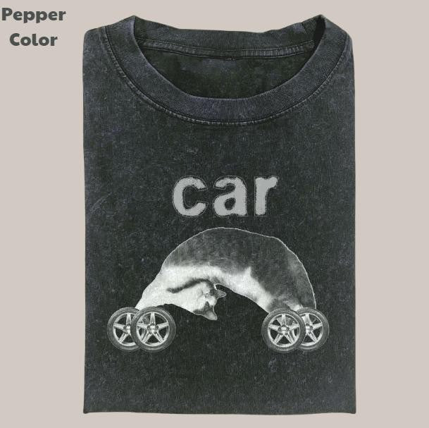 Retro Funny Vintage Graphic Tee, Cat Car T-Shirt, Unisex Meme Cringe Funny Dumb Shirt, Menswear Womenswear Streetwear