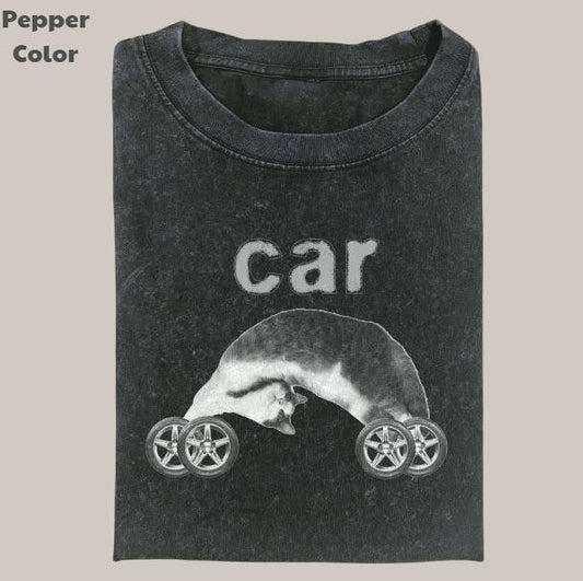 Retro Funny Vintage Graphic Tee, Cat Car T-Shirt, Unisex Meme Cringe Funny Dumb Shirt, Menswear Womenswear Streetwear