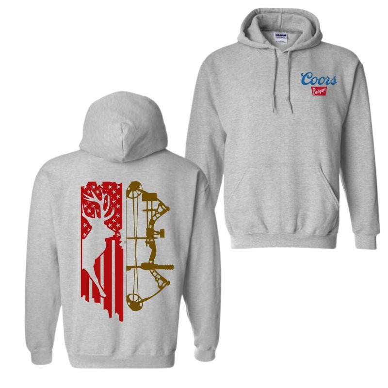 Coors Banquet Hoodie And T-Shirt, Patriotic Deer Hunting Hoodie, American Flag Archery Hoodie, Unisex Hoodie