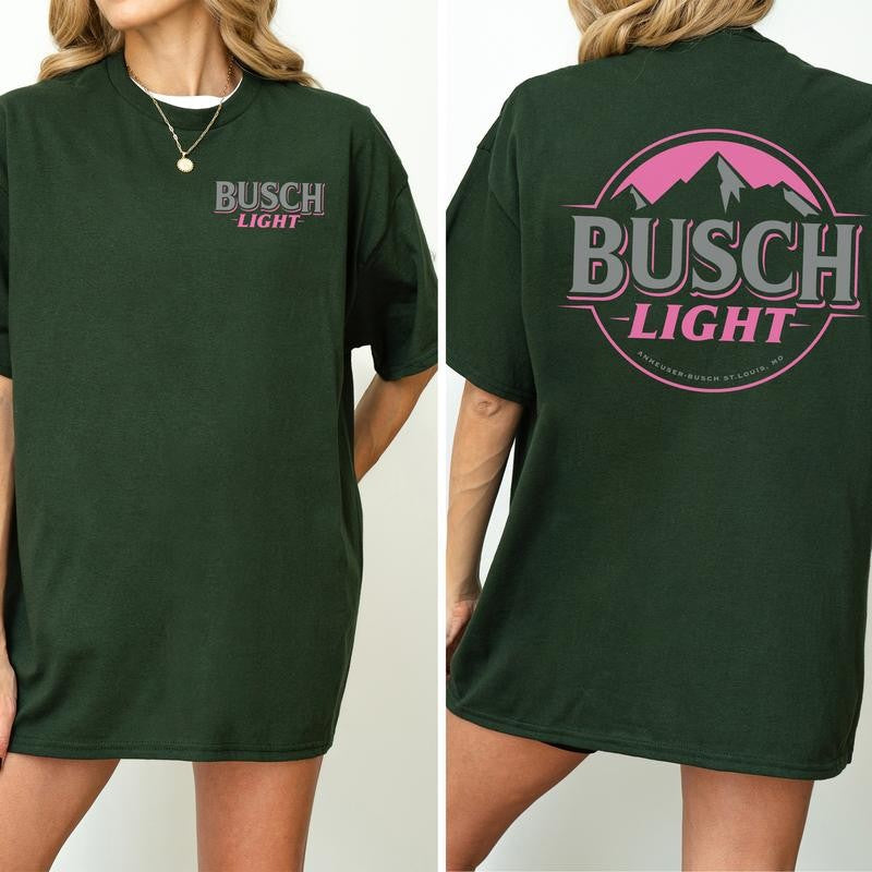 Women's Busch Light Shirt 2-Sided, Pink Logo Busch Light Tee, Summer Drink Graphic Printed Tshirt, Drink Tee for Girls, Drinking T-shirt, Soft Cotton Fabric T-shirt, Women's Top, Casual Womenswear