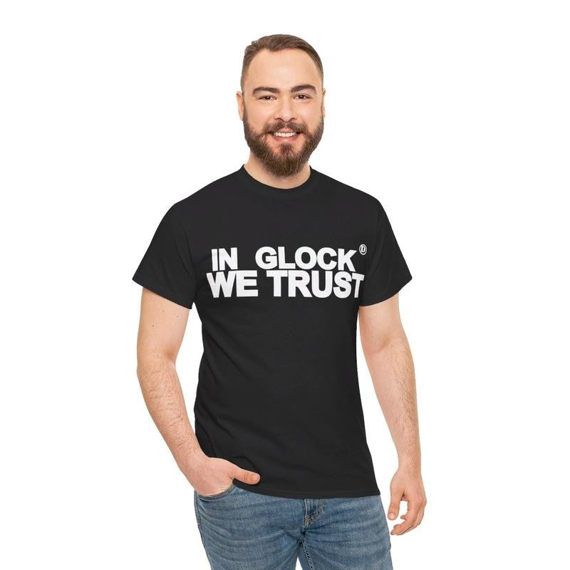 Vintage In Glock We Trust Y2k 90s Hip-Hop Vibes Heavy Cotton Graphic T-Shirt Tshirt Shirt HipHop Rap Tee Casual Classic Menswear Retro Top Comfy Streetwear