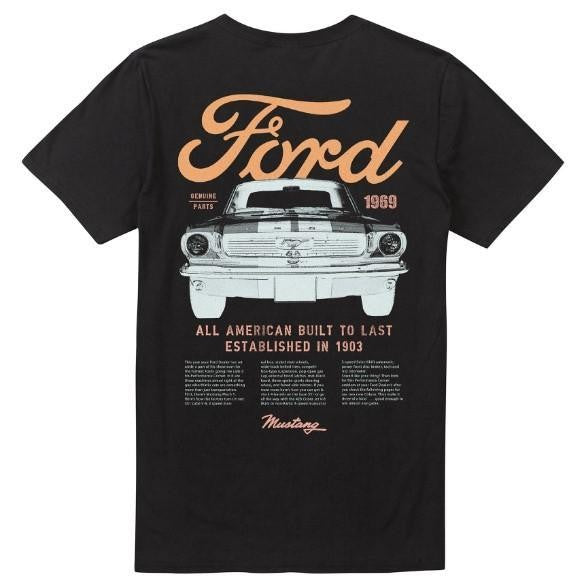 Ford Mens T-shirt Mustang Built To Last Cotton Short Sleeve Tee T-shirts, Crewnecks, Fashion For Every Occasion, Menswear Top, Classic Cotton, Unisex