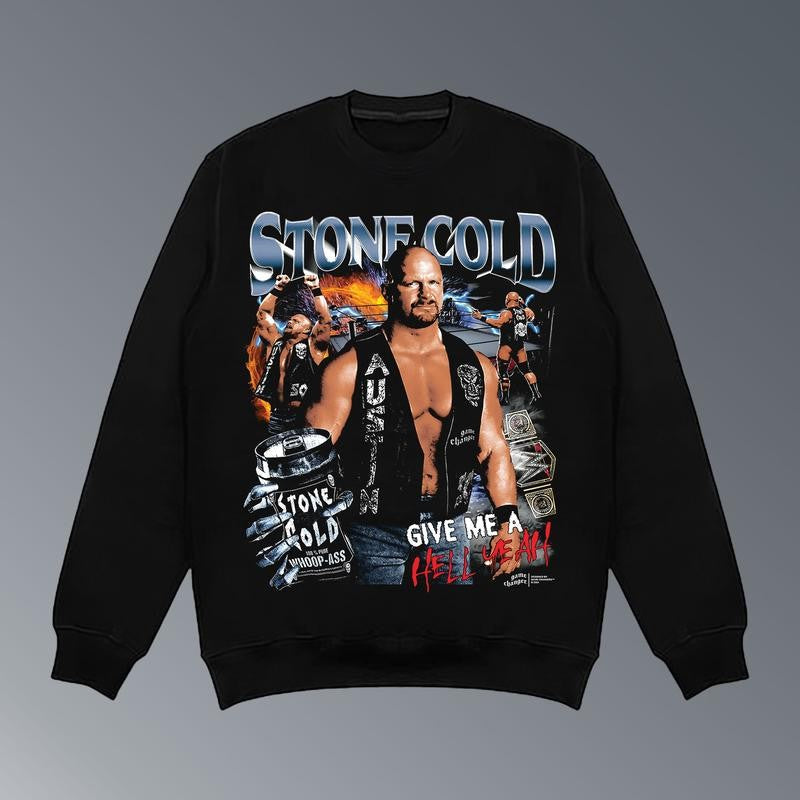 STONE COLD V4 TEE, Wrestling Graphic Tee, Sports T-shirt, Athlete Shirt, Wrestling Gift, Fitness Tee Crewneck Clothing Cotton Menswear