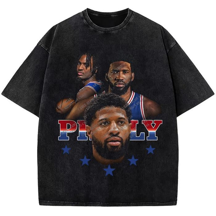 Paul George Joel Embiid Tyrese Maxey Philly Big 3 Philadelphia Graphic T-Shirt Basketball Cotton