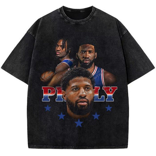 Paul George Joel Embiid Tyrese Maxey Philly Big 3 Philadelphia Graphic T-Shirt Basketball Cotton