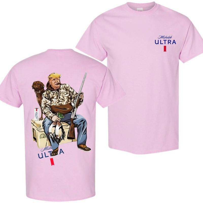 Busch Light, Hunter Trump With Michelob Ultra Beer 2 Siders T-shirt, Trump and Your Hunt Dog, Hunting Season, Perfect For Beer Lovers, Unisex T-Shirt, Cotton, Casual Graphic Trump T-shirt, Unisex T-shirt for Men and For Women