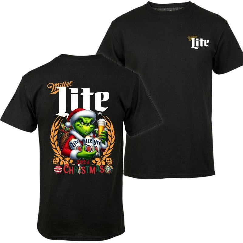 Miller Lite Christmas 2024 Grin With Beer 2 Siders T-shirt, Miller Lite Christmas Shirt, Perfect For Beer Lovers, Casual Graphic Dog T-shirt, Unisex T-shirt for Men and For Women