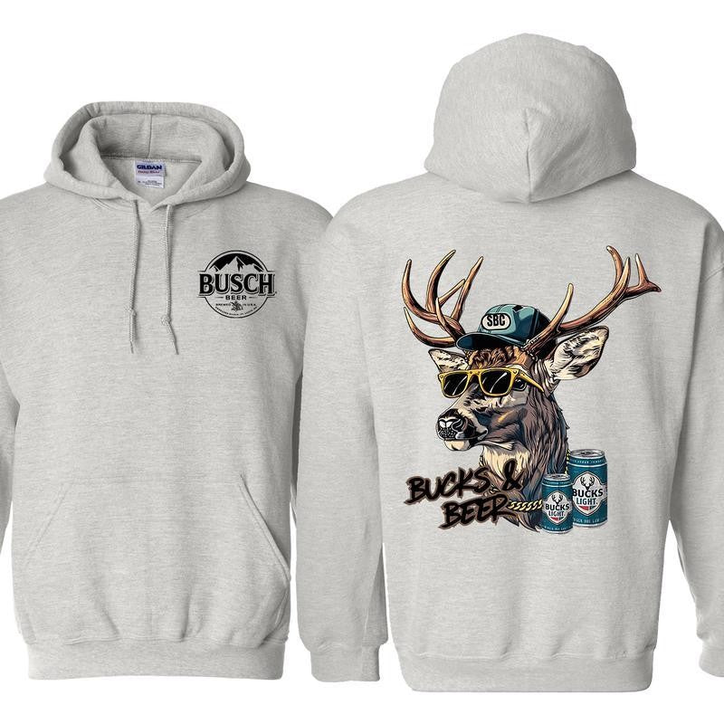 Busch Light Bucks & Beer 2 Sided Hoodie - Sweatshirts, Perfect For Beer Lovers, Unisex for Men and For Women Classic Cotton