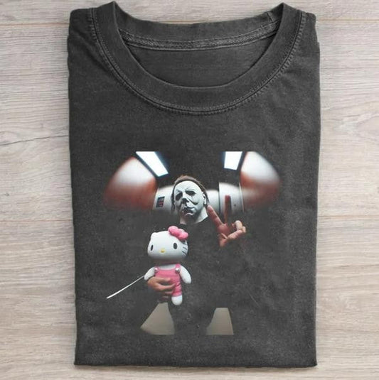 Vintage Halloween Graphic T-shirt, Michael Myers Kitty Tee, Horror Movie Shirt, Horror Character, Funny Halloween Shirt, Unisex T-Shirt, Gift For Men Women