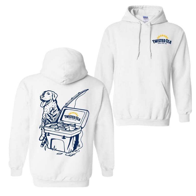 Twisted Tea Fishing Scene with Dog & Cooler 2 sided Hoodie and T-shirt, Unisex Hoodie