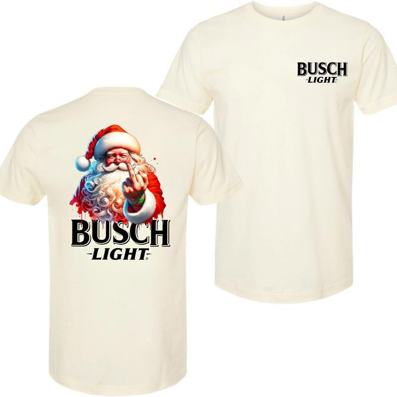 Busch Light, Santa Middle Finger Funny Red Santa Christmas 2 Sided T-shirt, Christmas Sweatshirt with beer, Perfect for outings and holidays, Unisex for Men and For Women