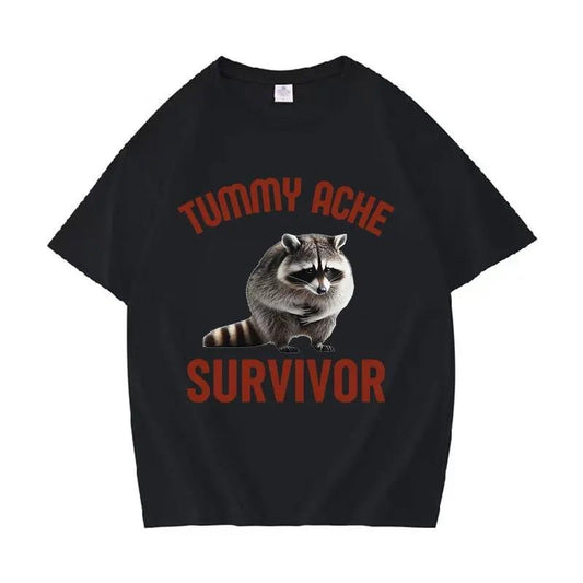 My Tummy Hurts Raccoon Funny Graphic T Shirt Men Women Casual Fashion Clothing T-shirt Tops Men's 100% Cotton Oversized T-Shirts Casual Shortsleeve