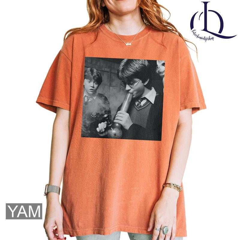 Harry and Ron Smoking  Shirt, Funny Harry And Ron Shirt, Meme 90s Vintage Shirt, Potter Tshirt, Wizarding Fan, Birthday Gift Potter