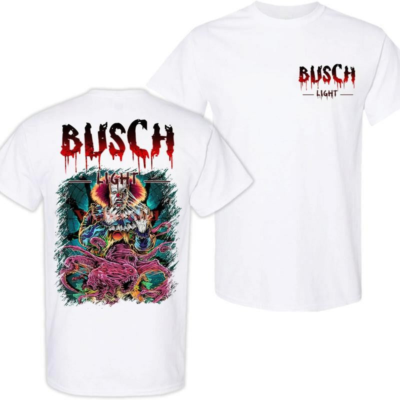 BUSCH LIGHT, BEER, Halloween, Busch Light Stephen King T-Shirt, Shirt, Casual Graphic Round Neck T-shirt for Summer, Fashion Top for Daily Wear