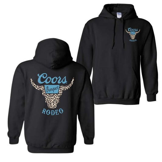 Coors Banquet Rodeo Horns Leopart Hoodie, Trendy Apparel For Men And Women, Casual Yet Stylish Attire, Rainbow Of Colors, Size Inclusivity For All, Styles For Every Taste
