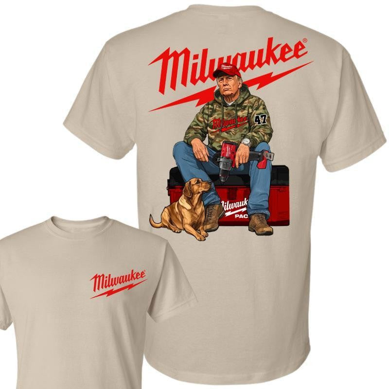 Milwaukee Trump Camo Unisex Cotton T-Shirt, Fuel Hand Drill Dog Hunt Shirt, Trump With Local Boy T-Shirt
