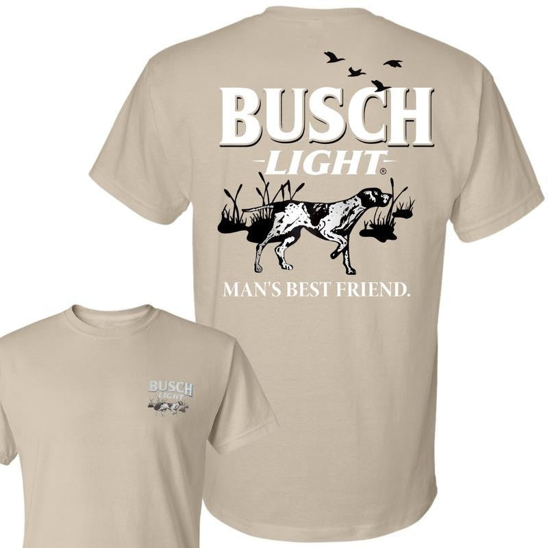 BUSCH LIGHT, Busch Light Man's Best Friend 2-sided T-shirt, Busch Light T shirt Full Color For Men And Women, Busch Light Beer Tshirt, Casual Graphic Round Neck T-shirt for Summer, Fashion Top for Daily Wear