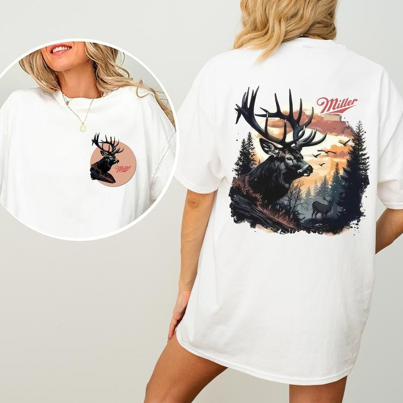 Vintage Miller High Life 2 Sided Shirt, Retro Hunting T-shirt, Deer Tshirt, Hunting Tee, Deer Hunting Season Shirt, Cotton Fabric Printed Womenswear