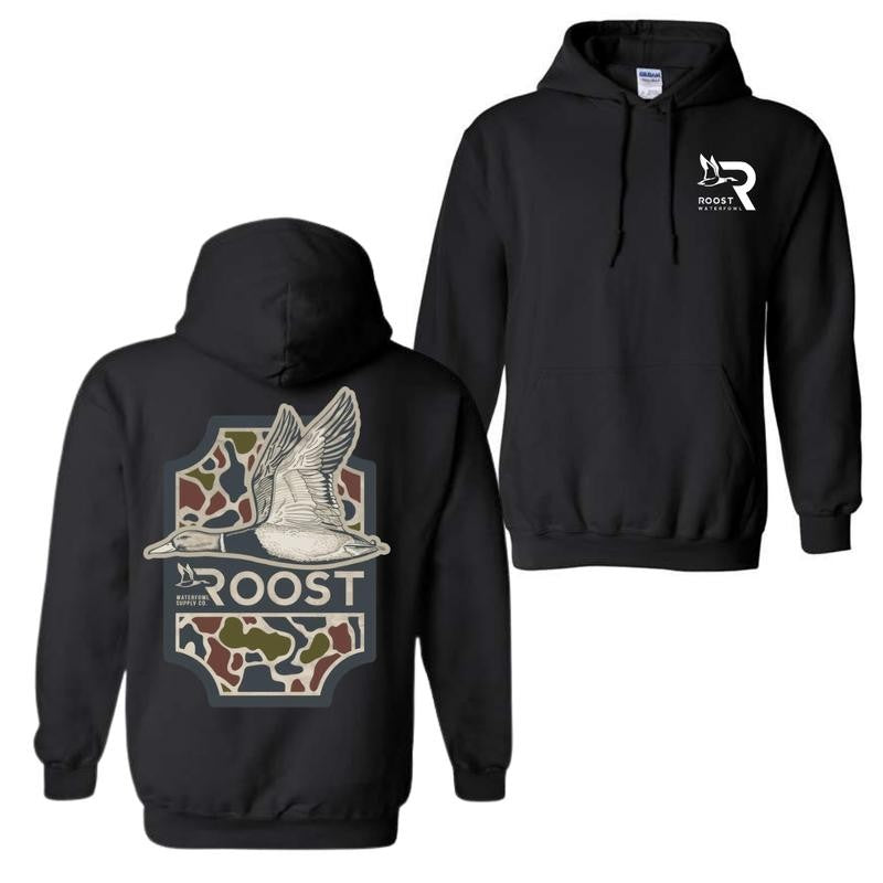 Roost Waterfowl Duck Hunting Hoodie - Camo Design, Graphic Hoodie, Ideal for Waterfowl Hunters, Unisex Comfort and Style, Menswear Top
