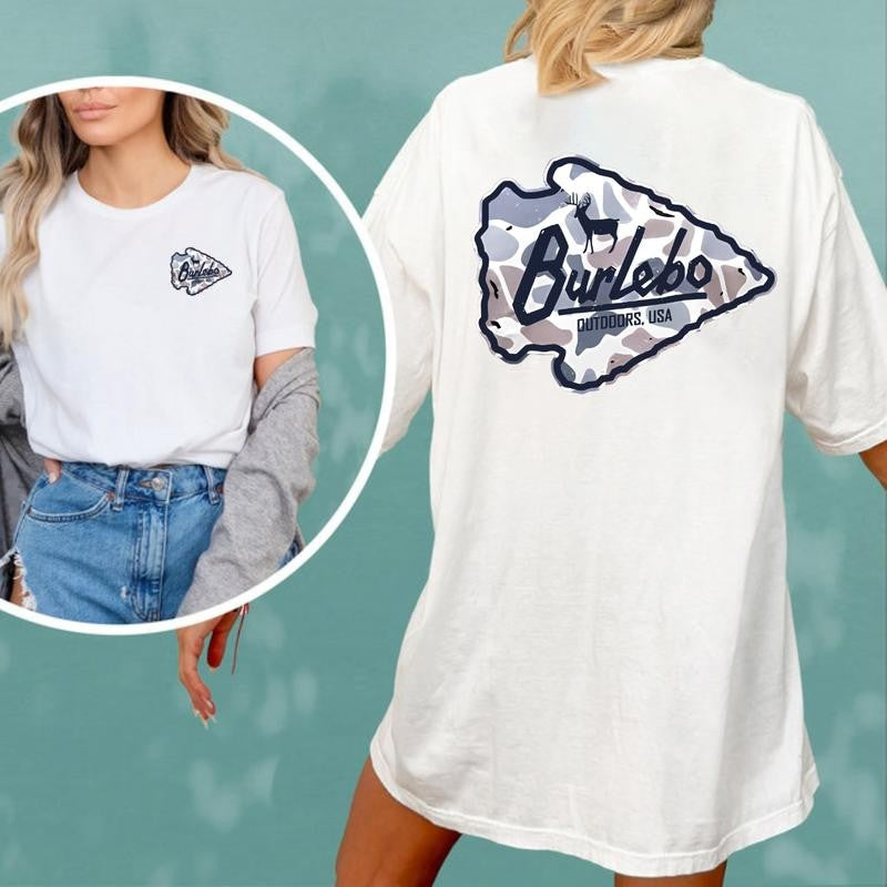 Burlebo Deer Camo Arrowhead T-Shirt Deer Hunting T-Shirt/ Hoodie, Shirt Man woman, Vintage Shirt, Fan Gift Cotton