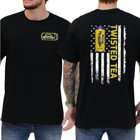 Casual, 2-Side Twisted Tea Logo Flag Funny T-Shirt, Full Color, For Men ,Gift For men, Casual.