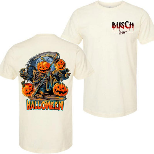 BUSCH LIGHT, BEER, Halloween, Busch Light  Reaper tee T-Shirt, Shirt, Casual Graphic Round Neck T-shirt for Summer, Fashion Top for Daily Wear