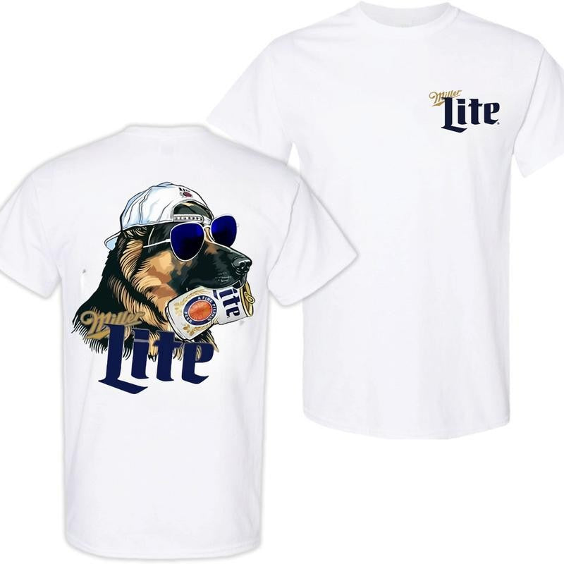 Miller Hunting German Shephered Dog Dog 2 Siders T-shirt, Miler Lite T-shirt, Perfect For Beer Lovers, Unisex for Men and For Women Classic Cotton