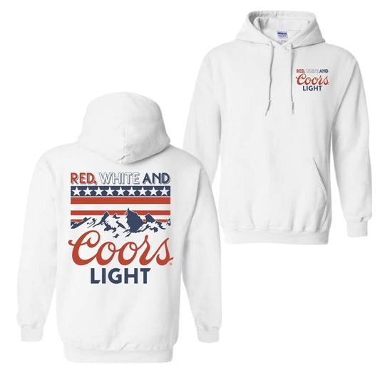 Coors Light Red, White, and Blue Design, Casual Wear Hoodie, Patriotic and Bold Style, Unisex Hoodie for Man and Women