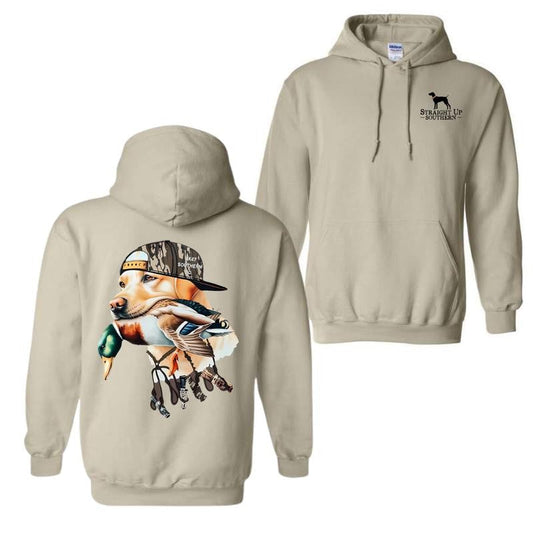 Straight Up Southern Hoodie - Bold Hunting Dog with Duck Graphic, Perfect for Outdoor Enthusiasts and Waterfowl Hunters, Unisex Hoodie